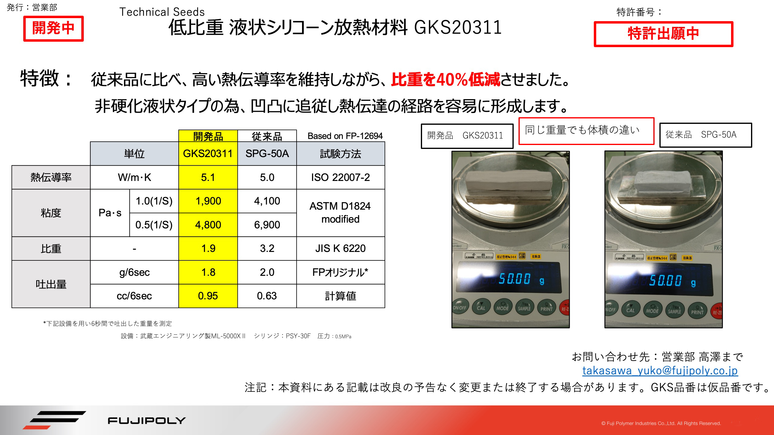 低比重液状シリコーン伝熱材料